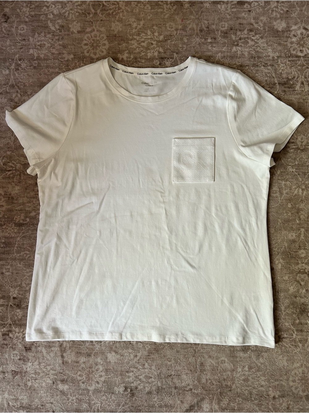Calvin Klein Women’s White Crewneck Pocket Tee XL NWOT